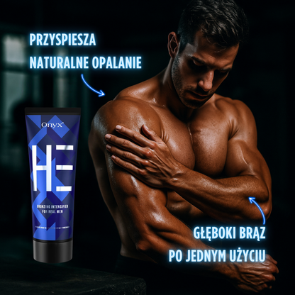 Przyspiesz naturalne opalanie z Onyx HE – bronzer dla mężczyzn dający głęboki brąz po jednym użyciu.